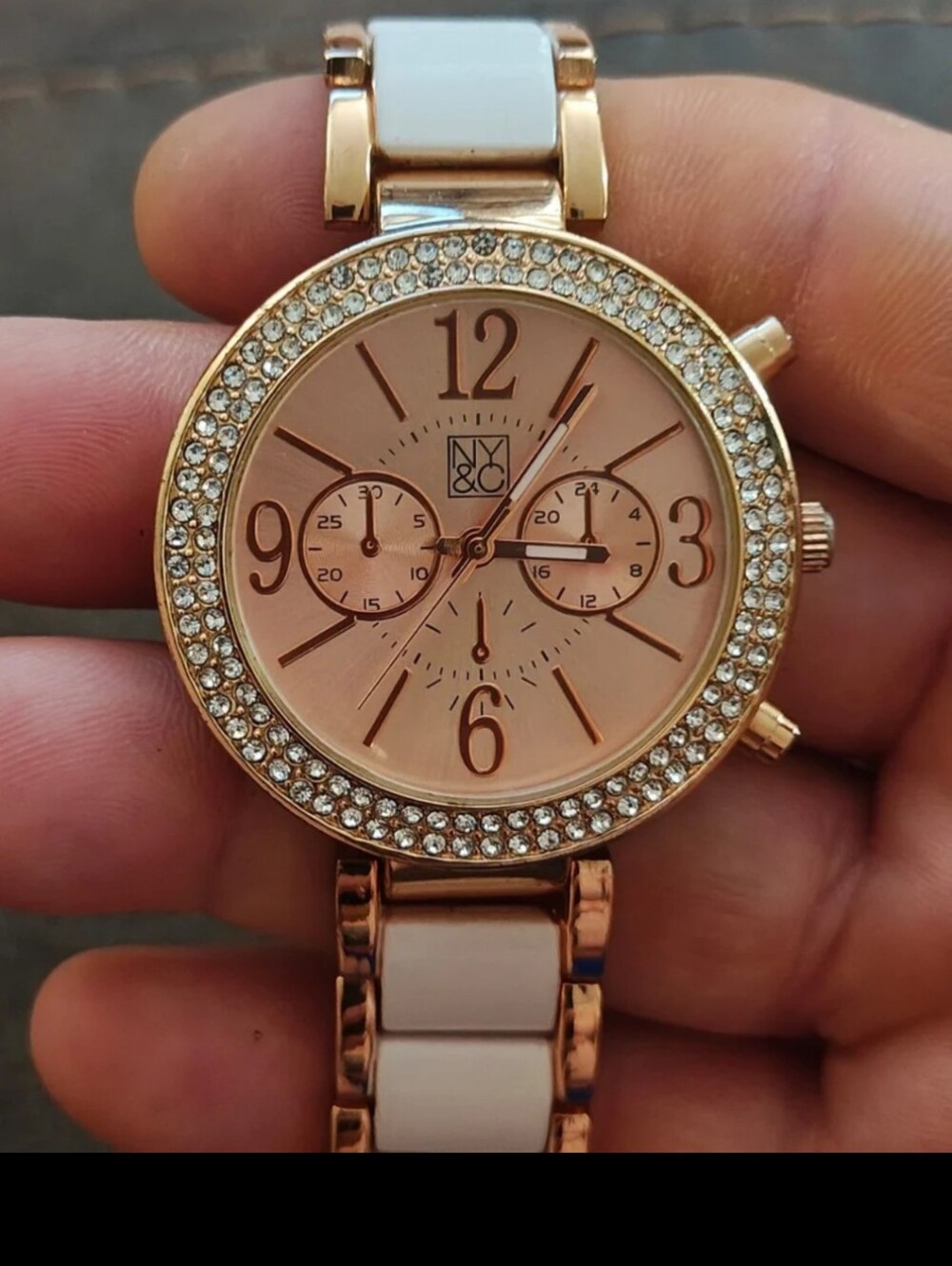 New York & Company (NY&C) Ladies Rose Gold Tone With Rhinestones Fashion Watch